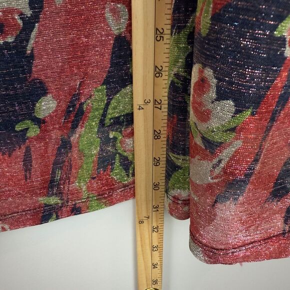 Susan Graver Occasions Top Women 1X Multicolor Foil Printed Tie Sleeves Glam NWT - Picture 10 of 10